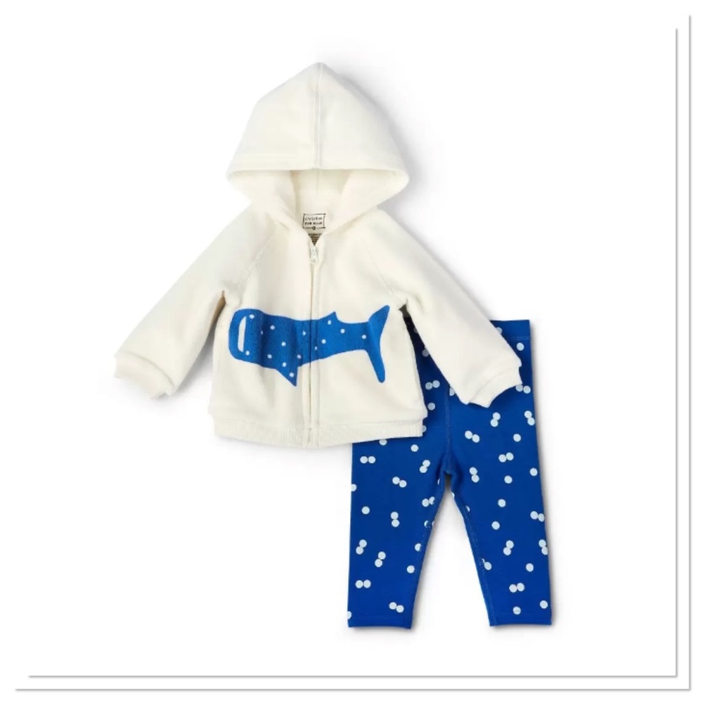 Kids Christian Robinson Whale Printed Polka Dot Zip Hoodie with Matching Pants